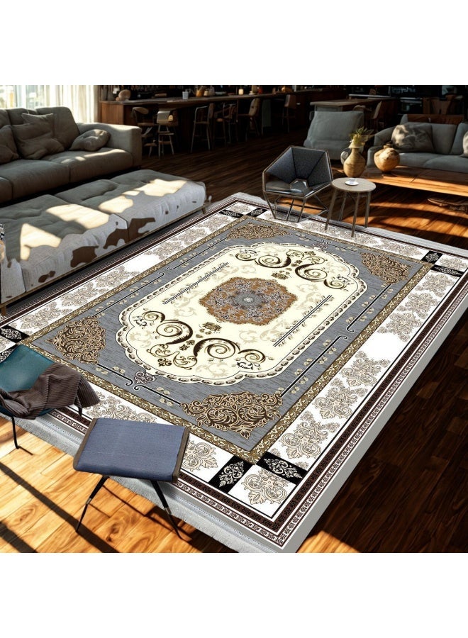 SMART HOME Large padded floor mat with a soft velvet surface and non-slip backing - Living room rug - Majlis rug - Lounge rug - Luxurious decorative rug - Elegant rug with modern patterns for living rooms and majlis - Size 350x250 cm - Suitable for everyday use and entertaining - Image 2